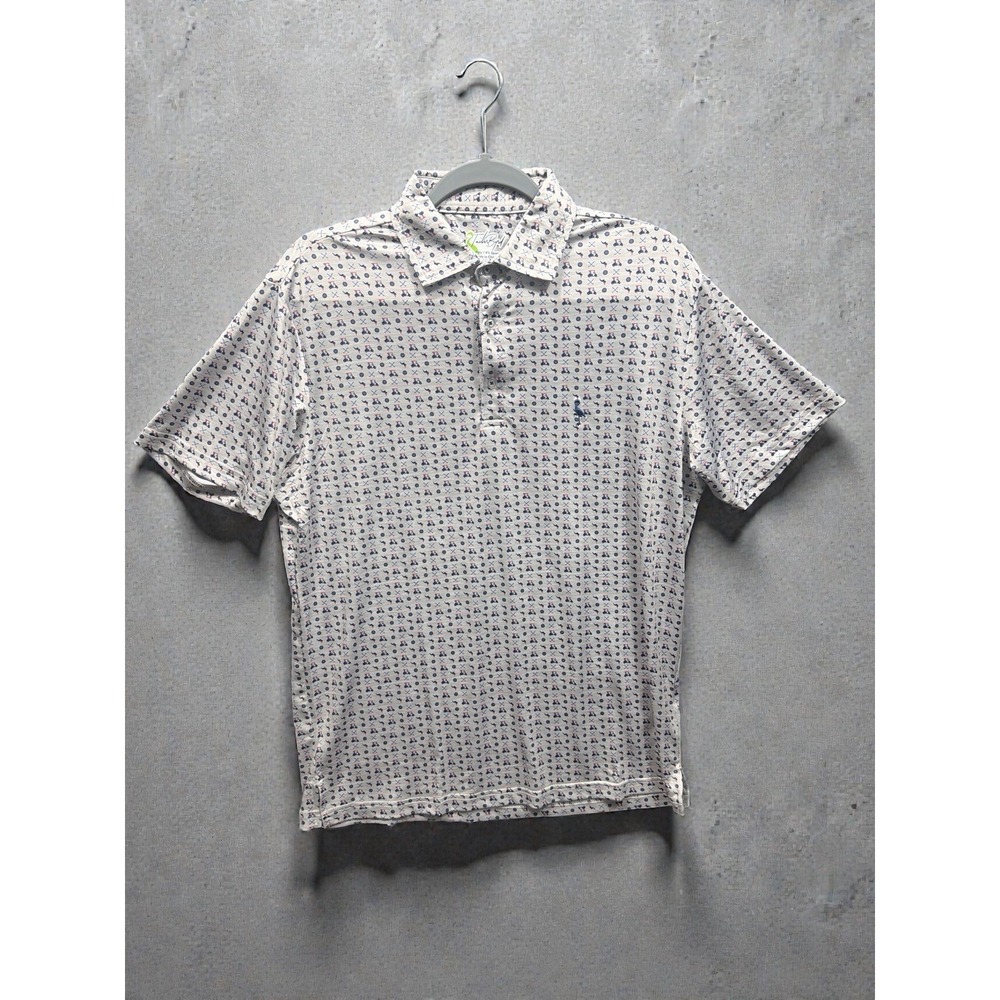 Taylor Bird Men's Short Sleeve Polo Golf Shirt Medium Golf Carts Print Preppy